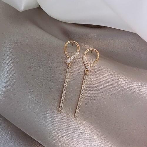 New Fashion Versatile Long Zircon Drop Earrings Gold Color Simple Earrings Gentle Ladylike Women Earrings Korean Style Jewelry