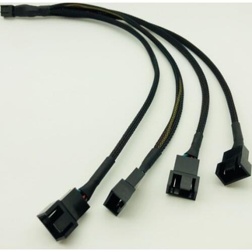 One 4Pin Female Connector Splits to Four 4pin Male Connectors 30cm Black Braided Cable Splitter for PWM 3/4 Pin Computer Fan