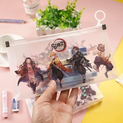 Demon Slayer Kimetsu no Yaiba Pencil Bag Transparent PVC Waterproof Pen Bag with Zipper Anime Stationery Pencil Case Box Bag