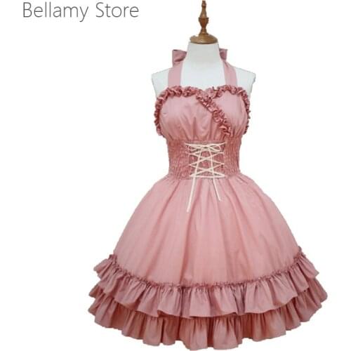 Gothic Lolita Dress Pink Cotton Straps Sleeveless Flouncing Sweet Lolita Skirt