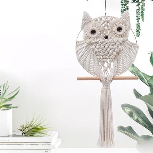 Hand Woven Owl Tapestry Pendant Dream Catcher Cotton Macrame Wall Hanging Boho Decoration For Living Room Bedroom Ornaments