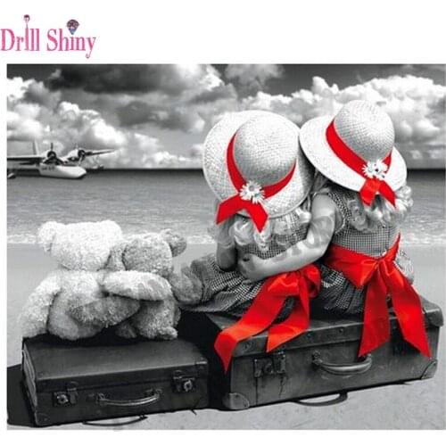 Full round diamond embroidery 5D DIY diamond mosaic cross stitch picture of rhinestones two children home decor Christmas gift