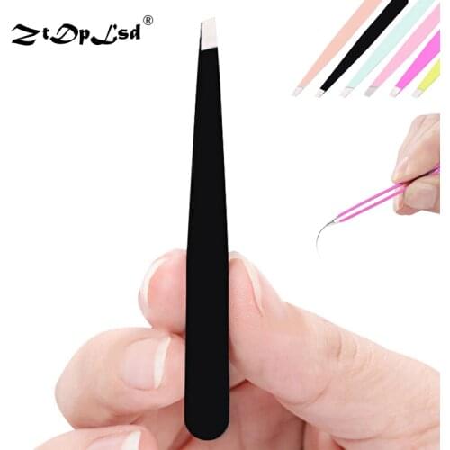 ZtDpLsd 2Pcs Professional Stainless Steel Tweezers Beauty Slant Tip Removal Tweezer Women Face Nose Clip Shape Remover Tools