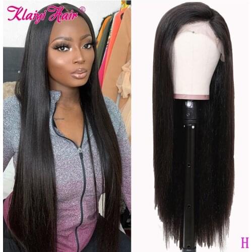 Klaiyi Hair Straight Remy Hair Wigs 360 Half Lace Wigs Human Hair Wigs With Baby Hair Natural 12"-26"inch 150%&180% Density