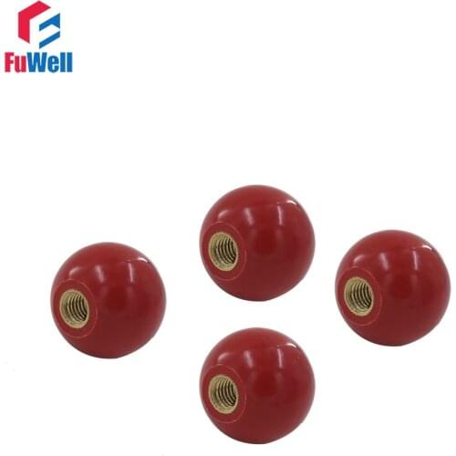 4pcs M12 x 40mm Ball Knob Copper Insert Machine Tool Replacement 12mm Thread 40mm Ball Diameter Bakelite Red Ball Lever Knob