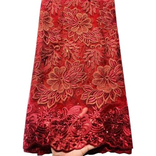 WINE High Quality Nigerian Lace Fabrics 2021 With stones African French Net Lace Fabric Bead Embroidered Tulle Mesh Lace YLL8561