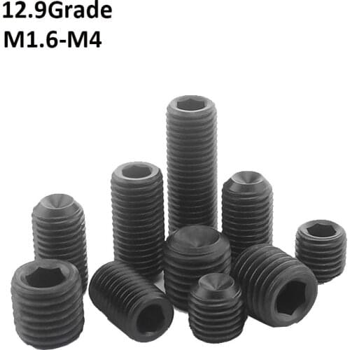 M1.6 M2 M2.5 M3 M4 Grade 12.9 Hexagon Socket Concave end Set Screws With Cup Point Grub Headless Socket Head Screw Bolts Black