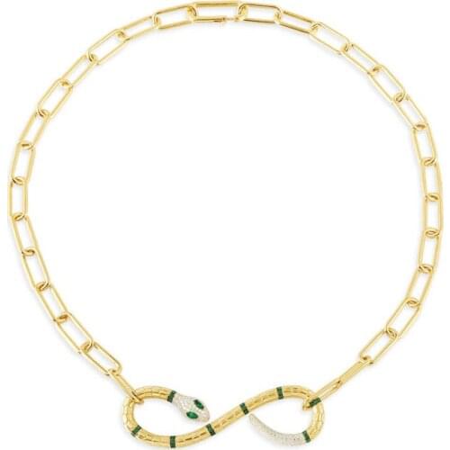 High Quality Real 925 Sterling Silver Yellow Gold Color Green Eyes Serpent Snake Choker Necklace Women Brand Jewelry