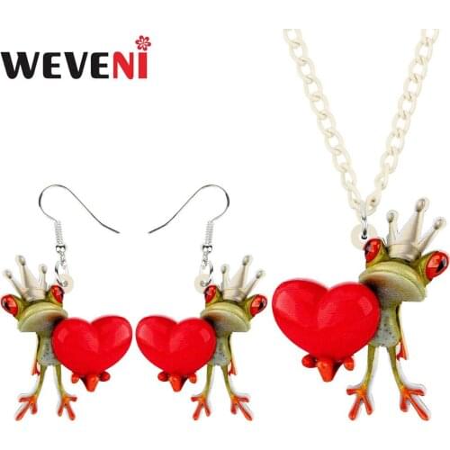 WEVENI Acrylic Jewelry Sets Red Love Heart Frog Doll Necklace Earrings Drop Fashion Jewelry For Women Girls Charm Gift 2019 New