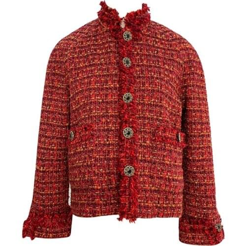 French style vintage Small fragrance tweed short jacket women stand collar single breasted outerwear