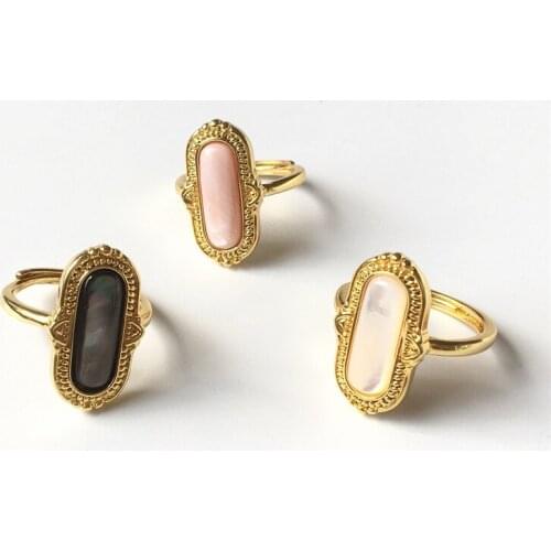 FUWO Stylish Style Oval Shell Rings With Gold Trimmed Natural Mother Of Pearl Jewelry for Women RG507 3pcs/lot