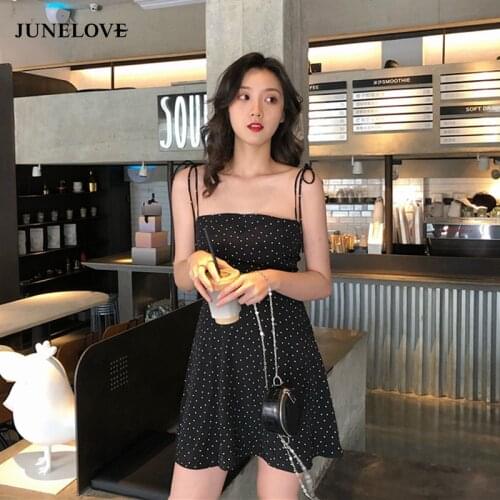 JuneLove Women chic slash neck mini dress adjustable strap sleeveless backless female stylish short black boho dresses vestidos