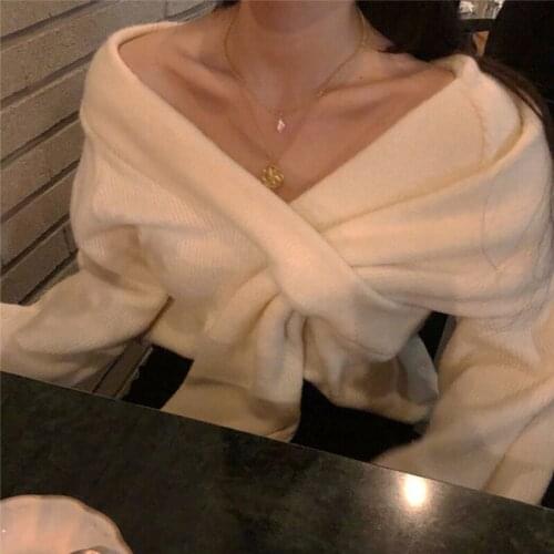 Winter personality all-match cross strapless V-neck top