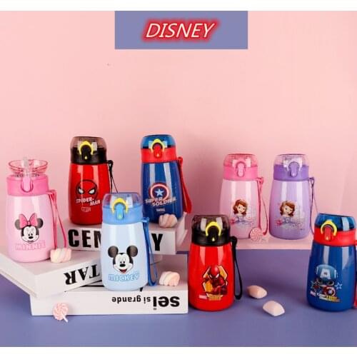 1PCS DISNEY Mickey Minnie Baby thermos cup with straw MARVEL Stainless Steel Vacuum Flask for Kids children outdoor thermos mug