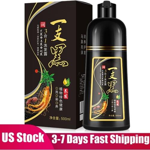 500ml Natural Organic Ginseng Hair Dye Shampoo Black Dry Hair Color Product No Side Effect Nourishes Hair Care Tools