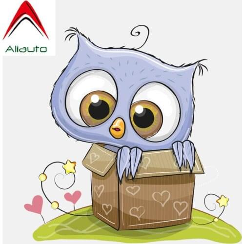Aliauto Lovely Car Stickers Fun Owl Is Hiding In The Box Accessories Vinyl Decal for Toyota Mercedes Nissan Mazda,13cm*13cm