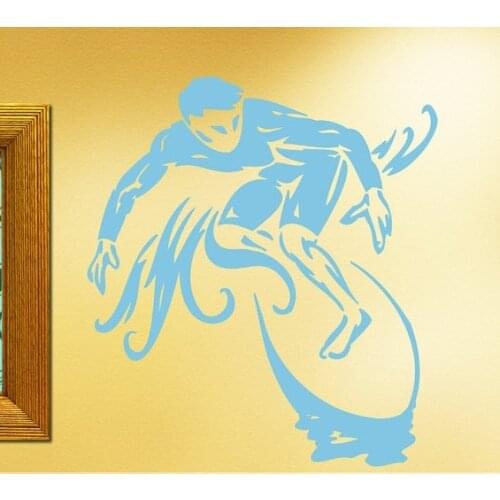 Free Shipping Surfing Wall Decals Art Home Bedroom Decorative Wall Mural Surfer On The Sea Pattern Vinyl Cool Wall Sticker Y-938