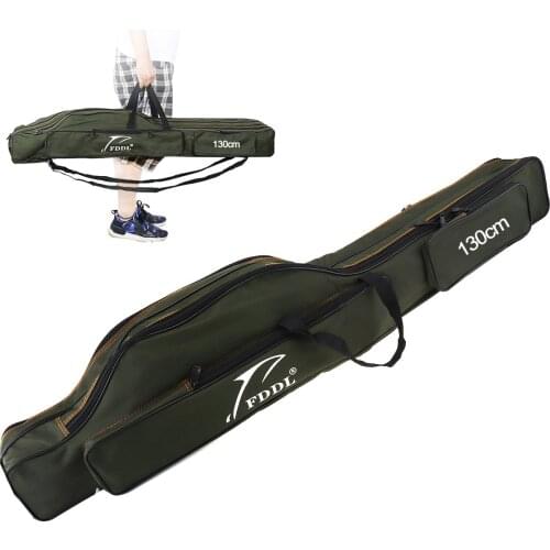 130cm Army Green Double Layer Large Capacity Collapsible Fishing Rod Bags Canvas Sea Fishing Tackle Foldable Package