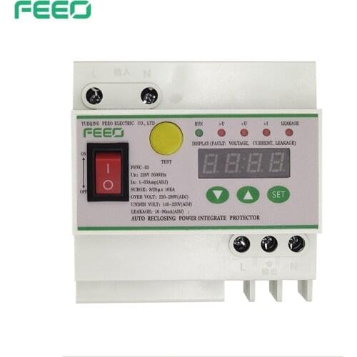 FEEO 1-63A leakage switch automatic reclosing leakage protector digital display 145-280V lightning protection overvoltage