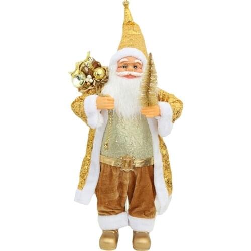 Gold Sequins Robe Santa Claus Christmas Doll Desktop Ornaments Plush Simulation Doll Home Desk Craftwork Bedroom Decor Living Ro