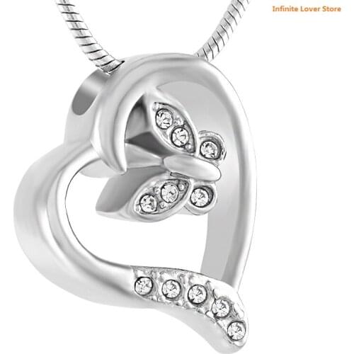 KLH9435 Wholesale Clear Crystal Butterfly In My Heart Memorial Pendant Necklace Pet Cremation Urn Jewelry For Ashes+Fill Kits