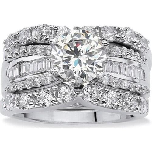 Vintage Fashion Jewelry 925 Sterling Silver&Gold Fill Round Cut White Clear AAAAA Cubic Zircon Promise 3PCS Wedding Band Ring