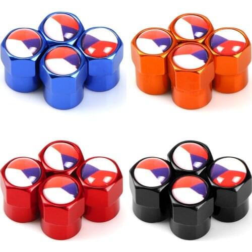 4pcs Colorful Car Wheel Tire Valve Caps Stem Case Czech Republic flag Badge for SKODA Volkswagen Auto Accessories Aluminum alloy