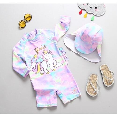 Swimsuit Girl UV Protection Tie Dye Unicorn Children Swimming Suit Girls Swimwear Child Bathing Clothes Baby Pool Beach Wear
