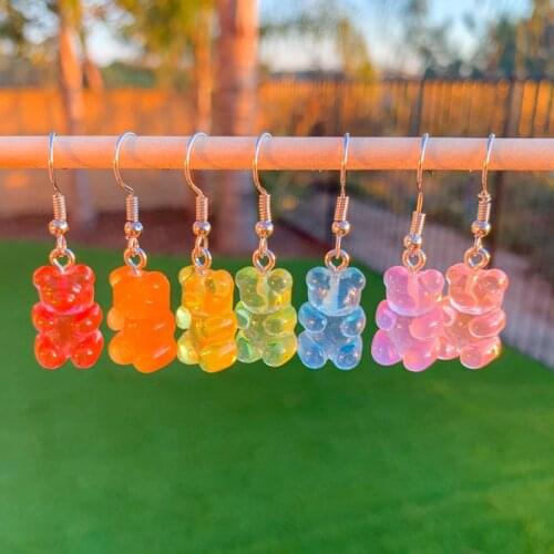 Animal Earrings Cute Mini Gummy Bear Earrings Charm Kpop Womens earrings Colorful Transparent Cartoon Bear Drop Earring Jewelry