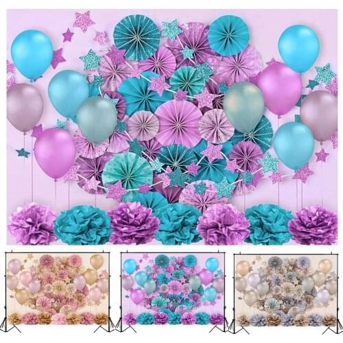 MOCSICKA Newborn Baby Shower Birthday Backdrop for Photography Balloons Star Flower Baby Portrait Shoot Background Decoration
