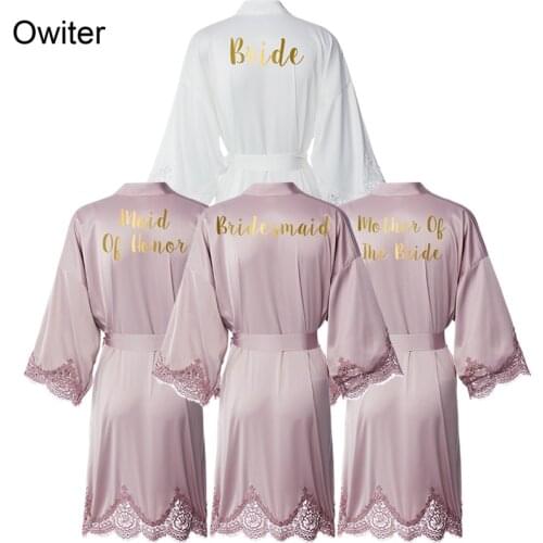 Mauve New Matt Satin Lace Robe Gown Bridal Wedding Bride Robes Bridesmaid Kimono Robe Bridal Robes Bride Team