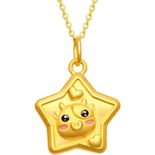New Arrival 24K Yellow Gold Pendant 999 Gold Cute OX Five Star Necklace Pendant