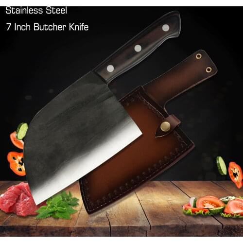 ZEMEN Butcher Knife Bone Chopping Knife Full Knife Handmade Forged Tang Handle Chinese Kitchen High Carbon Steel Chef Knives