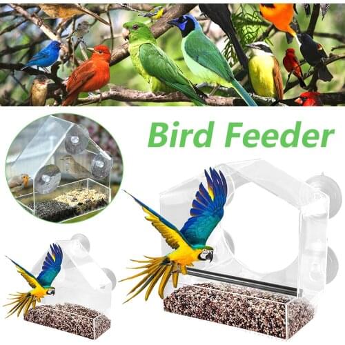 Window Bird Feeder Hotel Wild Table Hanging Suction Perspex Clear Viewing Seed Alimentador Adsorption House Type Bird Feeder