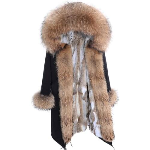 Maomaokong Women coat parkas natural Fox fur collar real Fur coat X-Long jacket Rabbit fur lining winter coats 2021