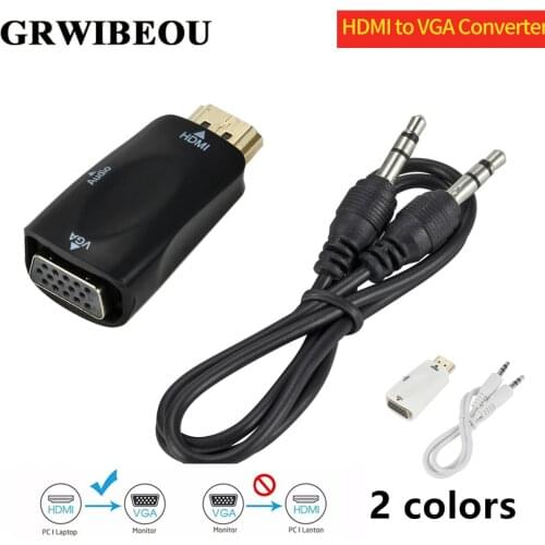 Grwibeou Male to Female Hot HDMI to VGA Adapter HD 1080P Audio Cable Converter For PC Laptop TV Box Computer Display Projector