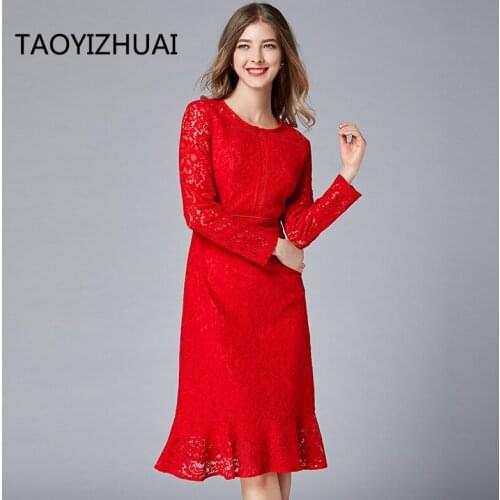 Plus Size Fishtail dress Korean East Gate fashion French small fragrance new versatile Red Lace Skirt