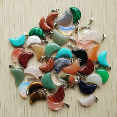 2017 high quality assorted natural stone crescent moon shape charms pendants for DIY jewelry making Wholesale 50pcs/lot free