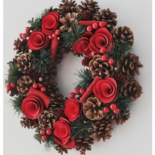 Handmade Christmas Wreath Red Berries Pine Cones Door Wall Home Party Wreaths Garlands Festive Decoration Supplies