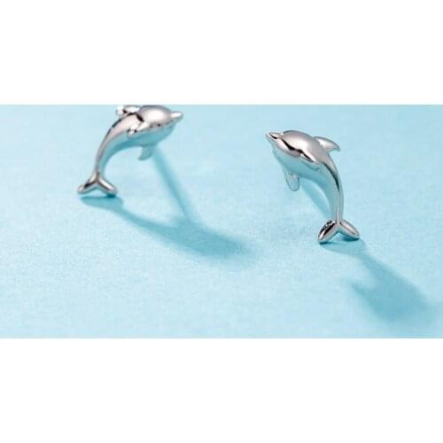 Stud earrings for women 925 silver dolphin shape Shiny surface small cute earring earlobe piercing women jewelry ear accessory