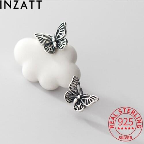 INZATT Real 925 Sterling Thai Silver Hollow Butterfly Stud Earrings For Fashion Women Punk Fine Jewelry Vintage Accessories