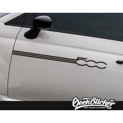 1Pair For Fiat 500 Car Styling Door Side Skirt Long Stripes Graphical Stickers Decals Auto Body Decor Vinyl Film Car Accessories