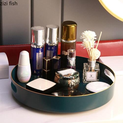 Rotatable Solid Color Trays Decorative Round Metal Serving Tray Dressing Table Storage Skincare Product Jewelry Display Plates