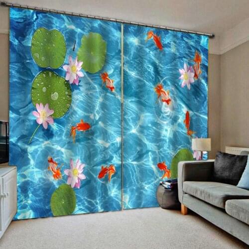 Blue water fish louts curtains 3D Curtain Luxury Blackout Window Curtain Living Room Decoration curtain