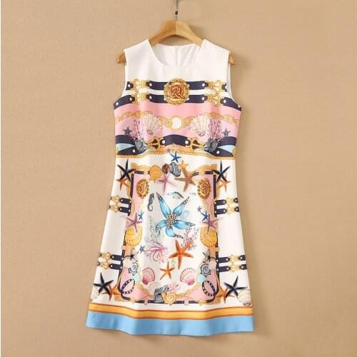 European and American womens wear for summer 2021 Sleeveless nail bead Fashionable starfish shell print dress with round neck