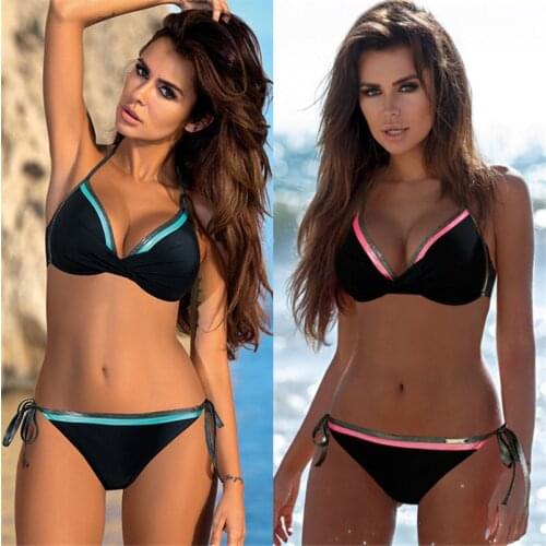 Push Up bikini 2019 swimwear women Bordered swimsuit Halter Top bathing suit Adjustable swimming trunks plus size swimwear XXL