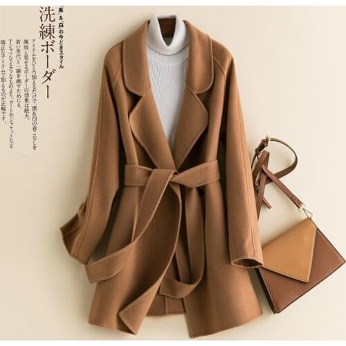 100% wool double coat 2020 autumn winters female medium long cloth Hepburn cashmere coat of cultivate morality solid warm woolen
