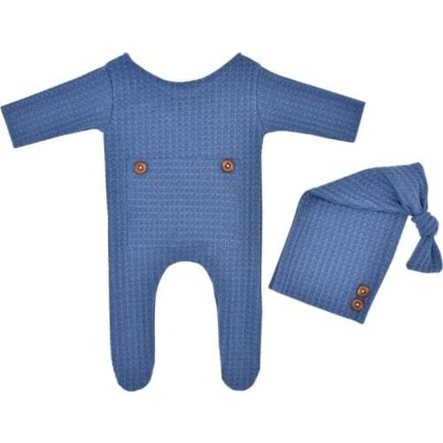 2 Pcs/Set Baby Hat Romper Newborn Photography Props Knitted Jumpsuit Long Tail Cap Kit Infants Photo Shooting Clothing 69HE