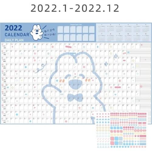 2022 Year 365 Days Cute Rabbit Bear Wall Calendar Creative DIY Daily Weekly Schedule Planner Memo Agenda Organizer