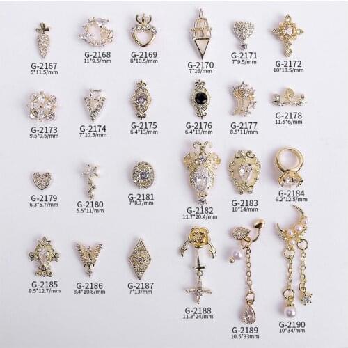 5PCS, Nail Art Delicate Shapes Gold Alloy With Zircon Jewelry Rhinestones For Nail Tips Decorations